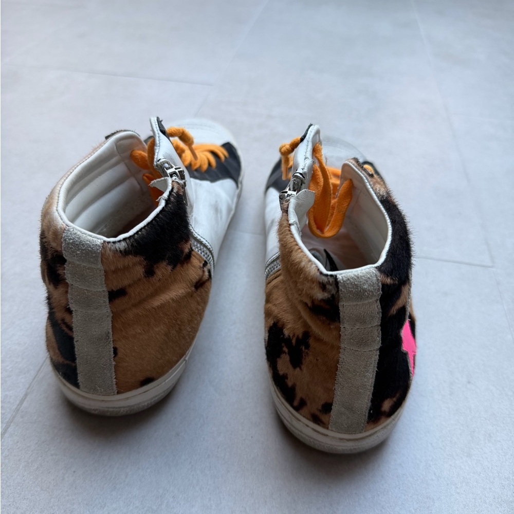 Golden Goose Men’s High-Top Sneakers - White, Black, Pink, Orange Size 45 - Picture 7 of 7
